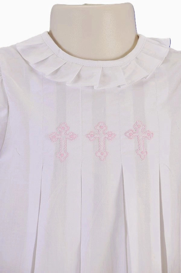 Hand-Embroidered White Cross Pleated Collar Dress