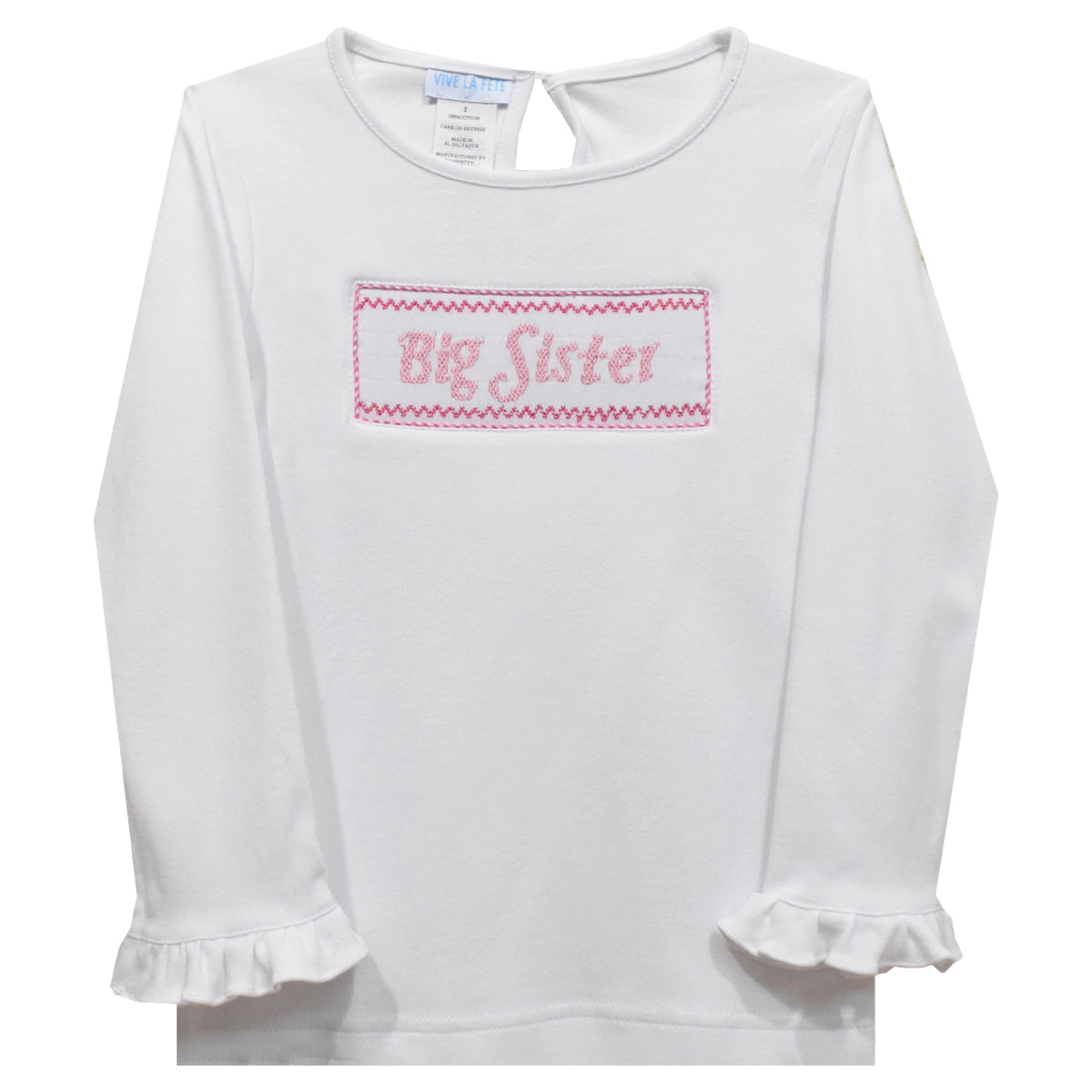 Big Sister Smocked Ruffle Long Sleeve Girls T-Shirt