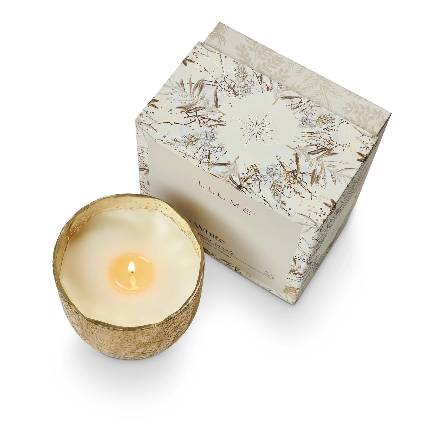 Illume Winter White Large Boxed Crackle Glass Candle