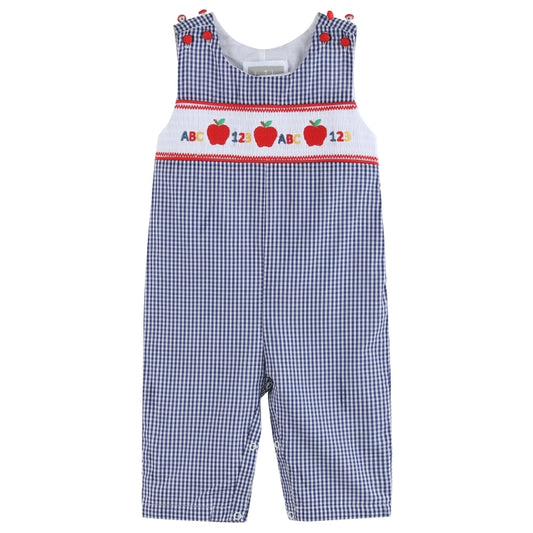 Blue Gingham 123 ABC School Smocked Overalls