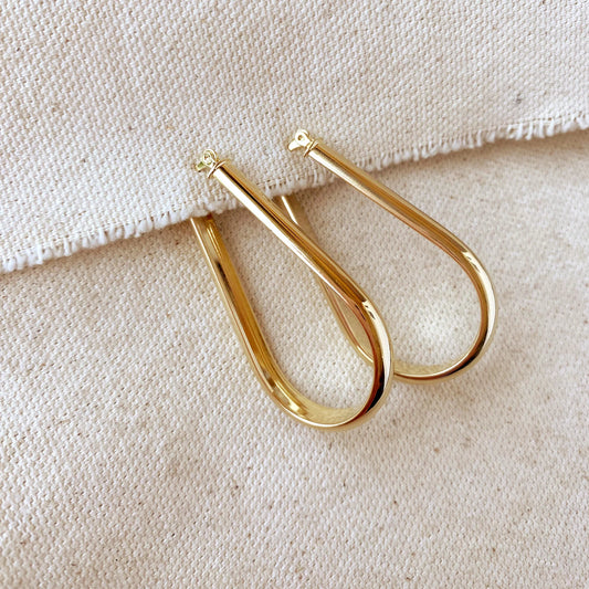 18k Gold Filled long Drop Shaped Hoop Earrings