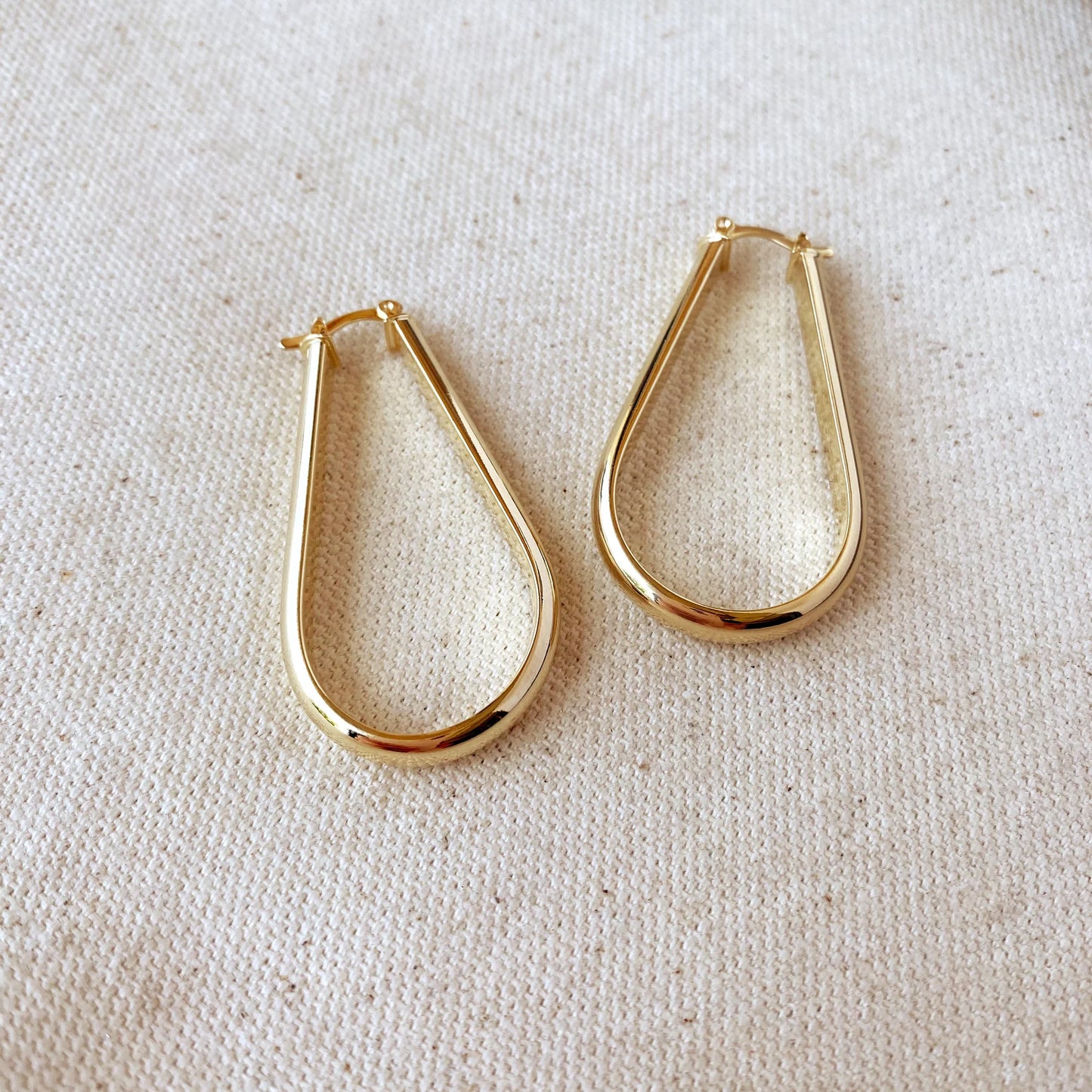 18k Gold Filled long Drop Shaped Hoop Earrings