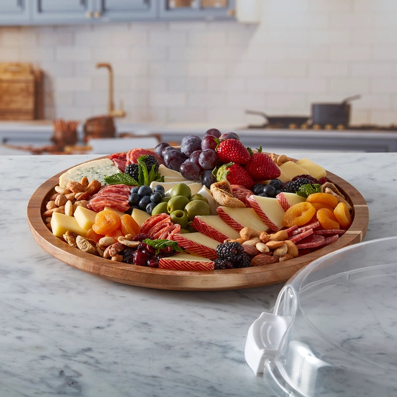 Farberware Build-A-Board Acacia Round Charcuterie Board with Locking Lid
