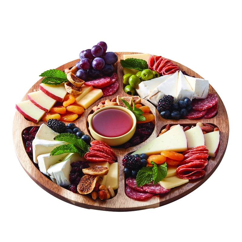 Farberware Build-A-Board Acacia Lazy Susan Charcuterie Board with Lid