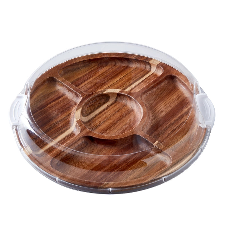 Farberware Build-A-Board Acacia Lazy Susan Charcuterie Board with Lid