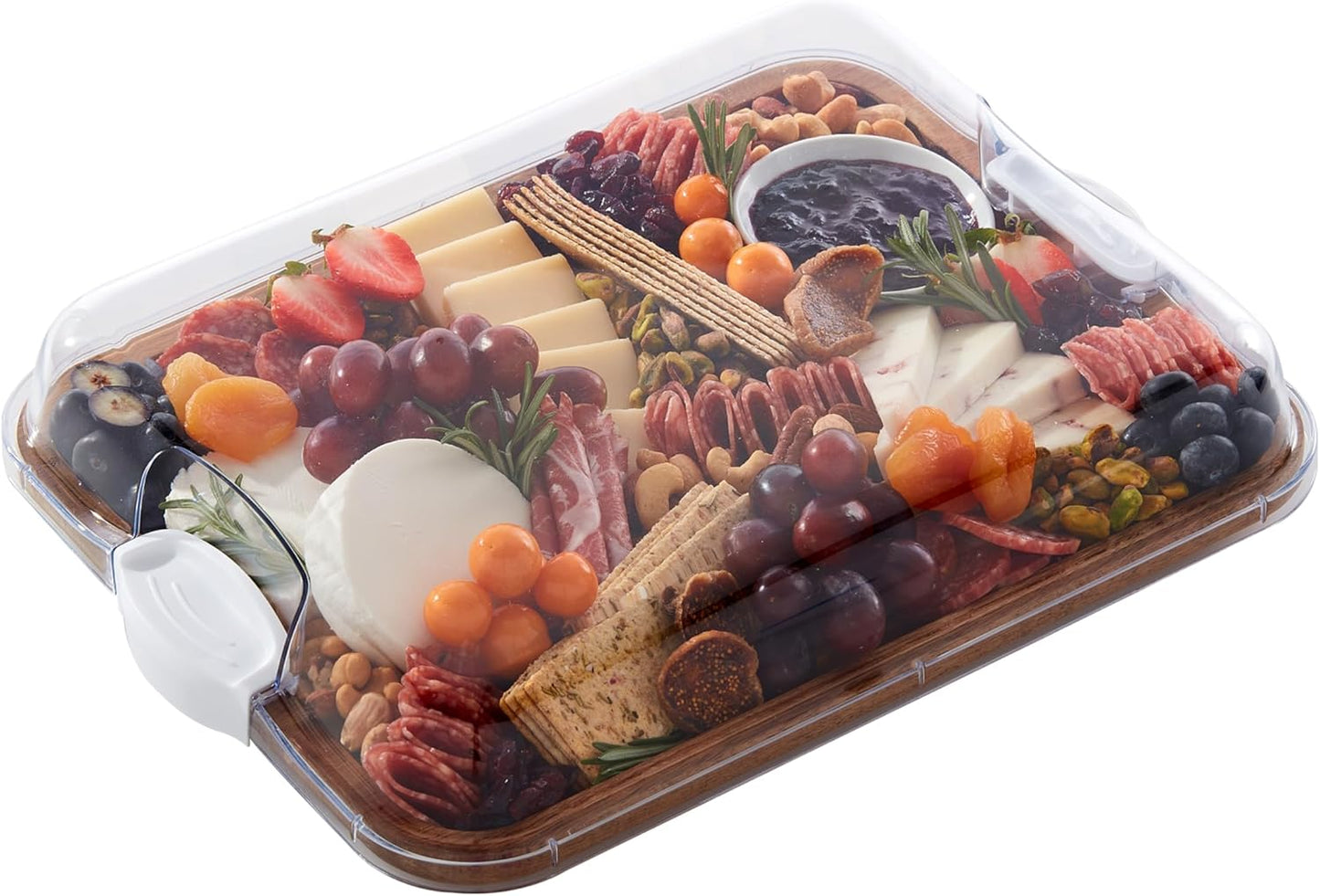 Farberware Build-a-Board Acacia Cutting Board with Locking Lid and White Handle