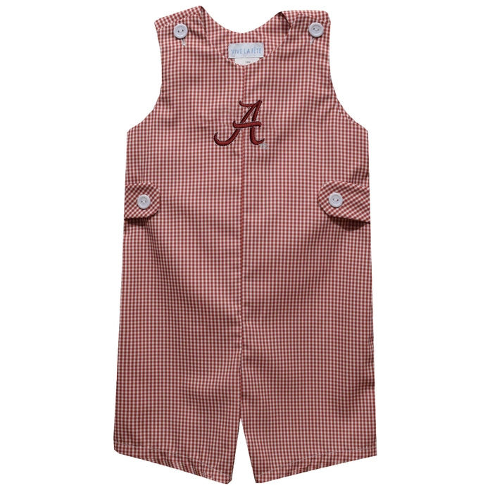 Alabama Crimson Tide Embroidered Red Gingham Boys Jon Jon