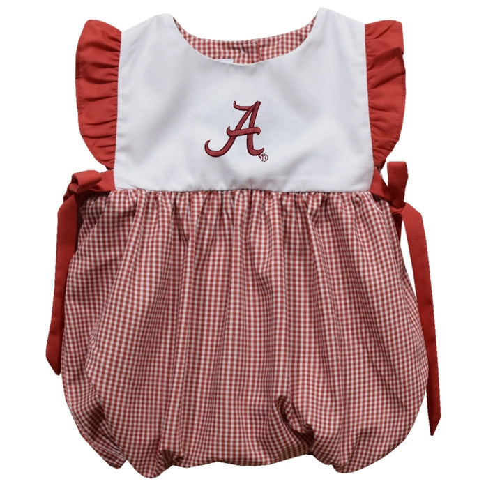 Alabama Crimson Tide Embroidered Red Gingham Girls Bubble