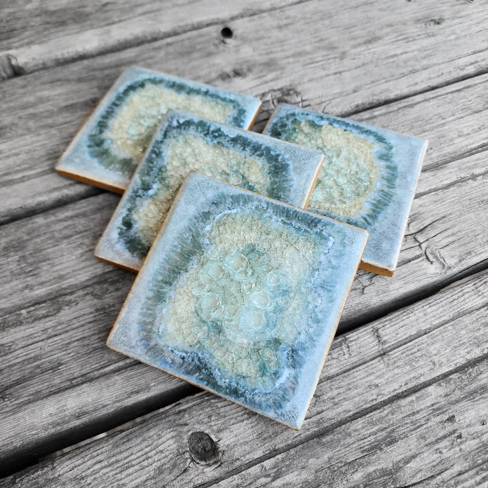 Pottery Geode Glass Coaster Set Of 4