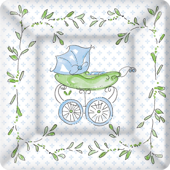 Blue Baby Carriage Square Paper Plates