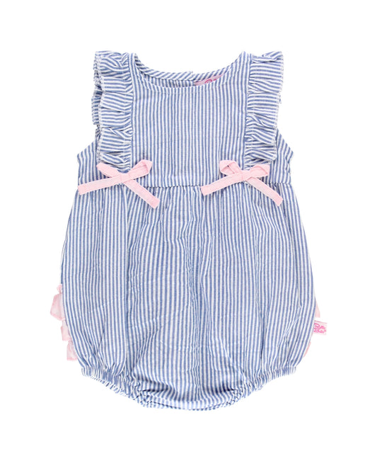 Classic Blue Seersucker Ruffle Romper