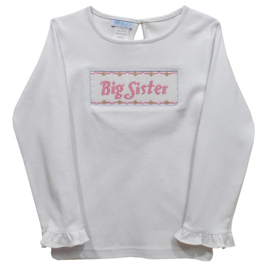 Big Sister Smocked White Knit Ruffle T-Shirt