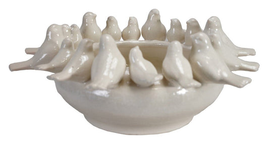 Stoneware Bowl with Birds on Rim