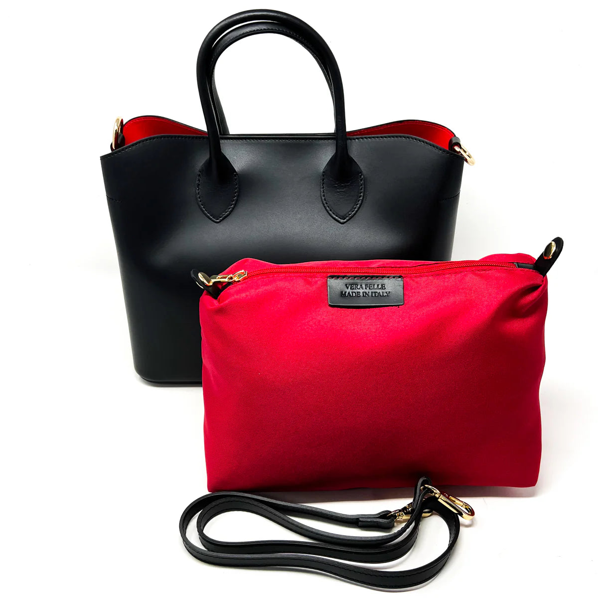 Genuine Italian Leather Handbag with Red Interior