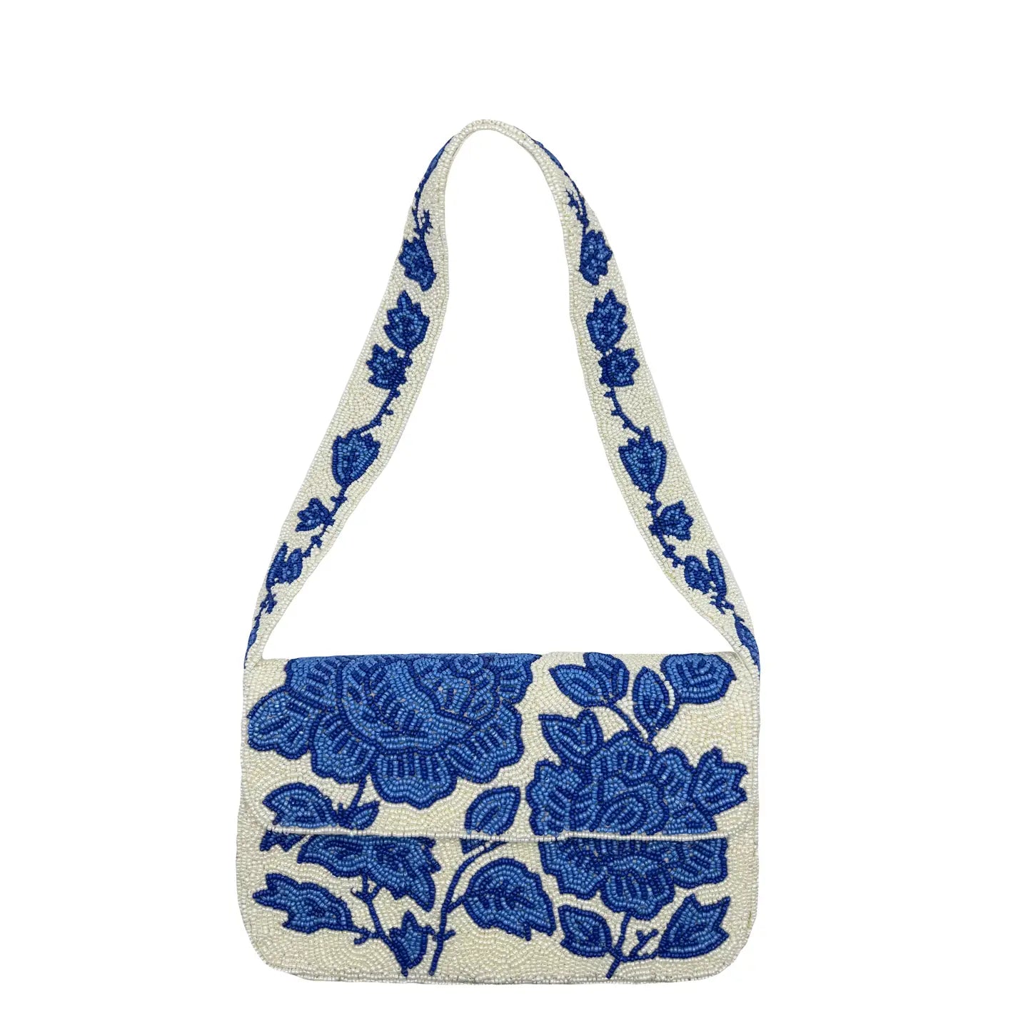 Blue Floral Single Sided Shoulder Bag