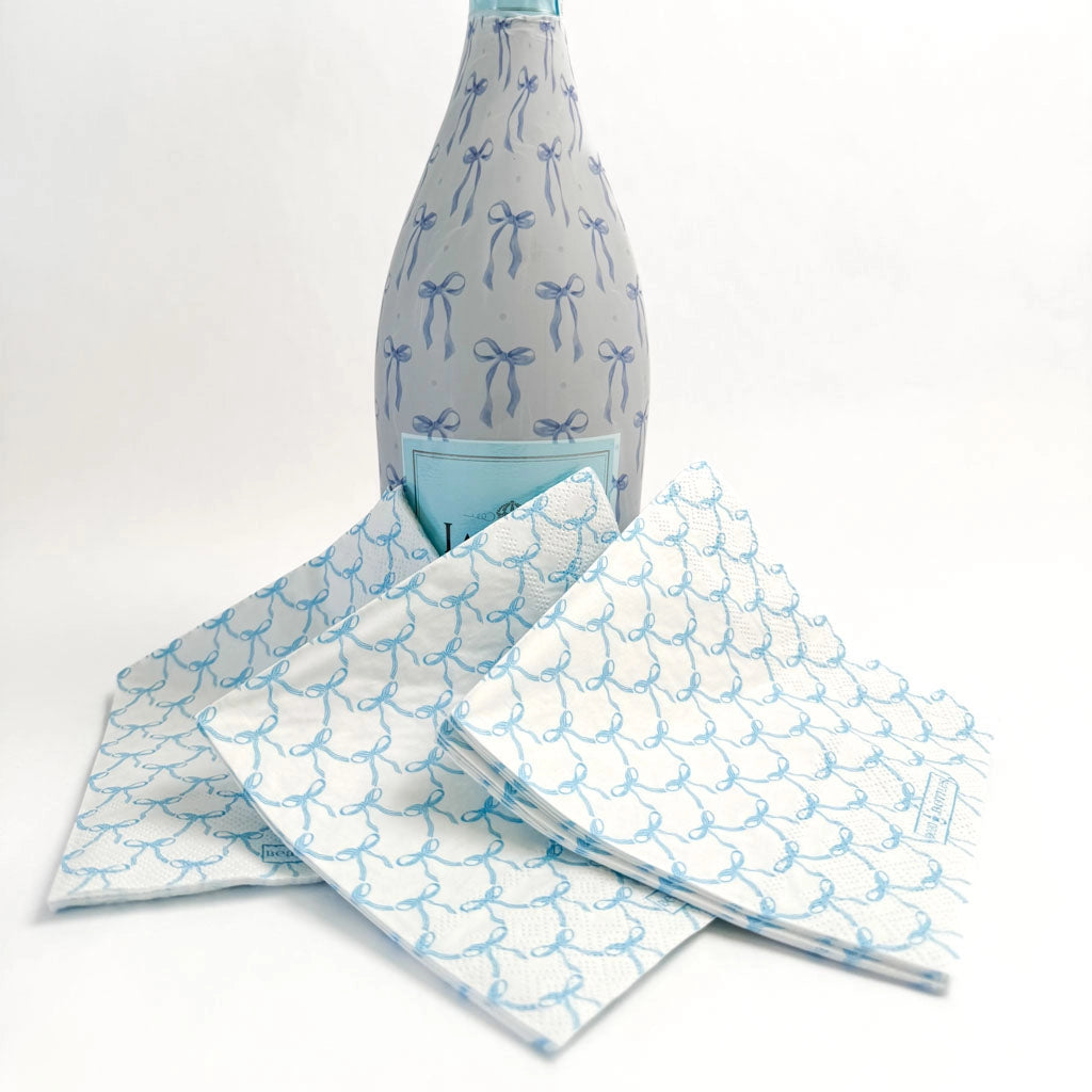 Beau Bottles Blue Bow Matching Cocktail Napkins