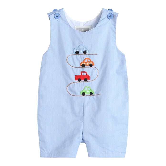 Blue Car Race Track Embroidery Shortalls