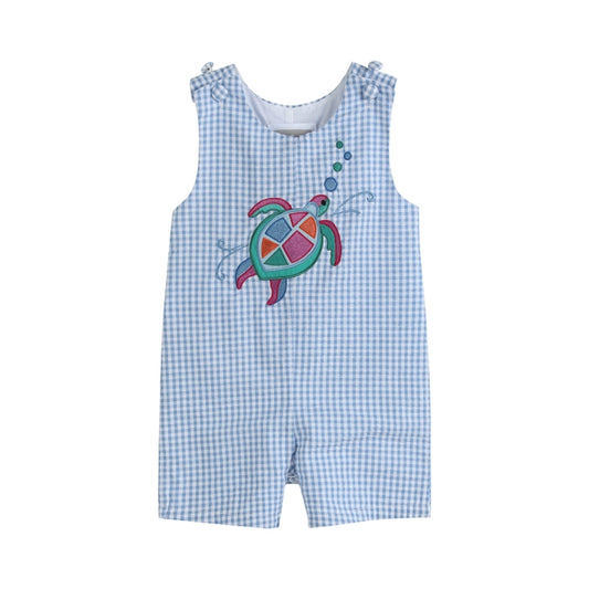 Blue Gingham Mosaic Turtle Shortalls