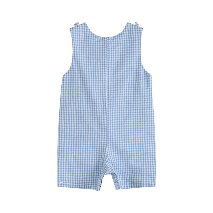 Blue Gingham Mosaic Turtle Shortalls