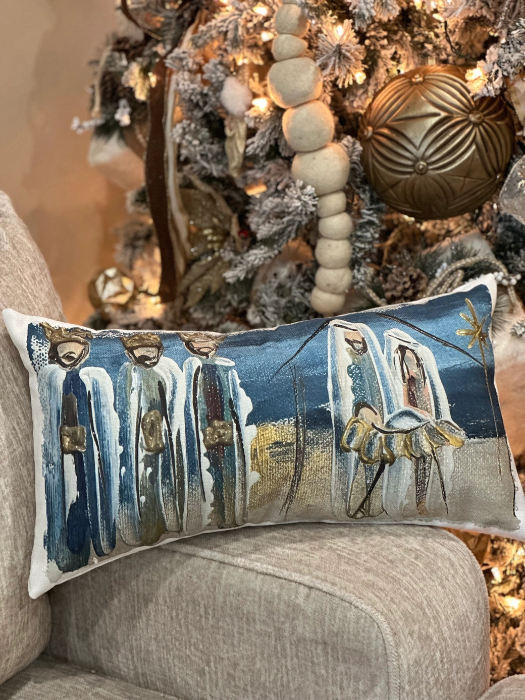 Blue Nativity Lumbar Pillow
