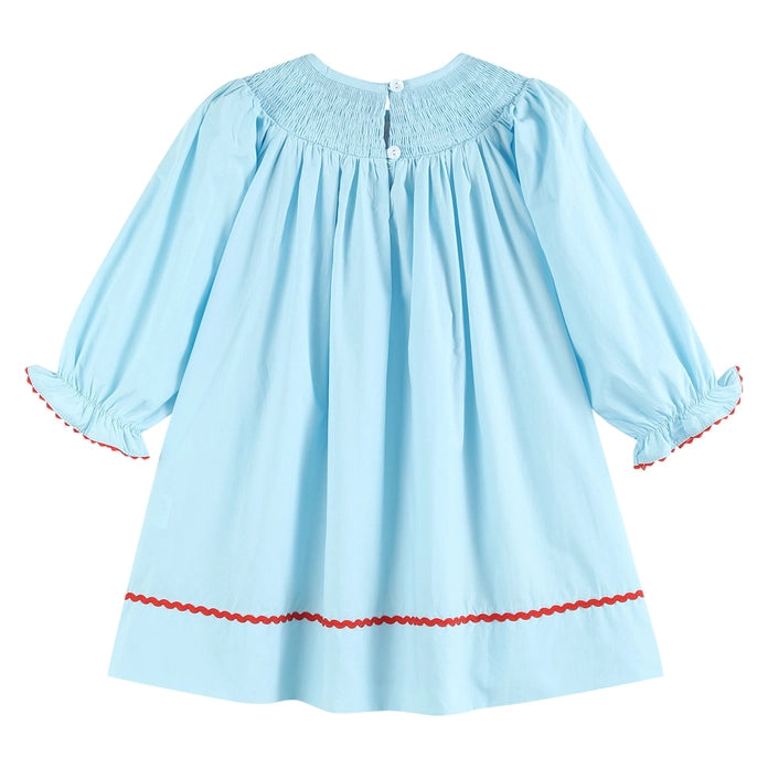 Blue Santa Smocked Bishop Dress