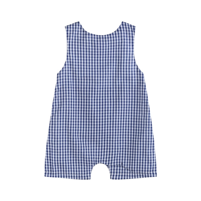 Blue Striped Car Smocked Shortalls