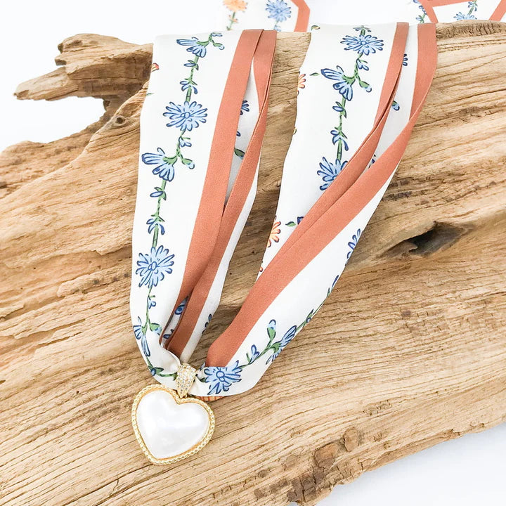 Puff Pearl Heart Scarf Necklace