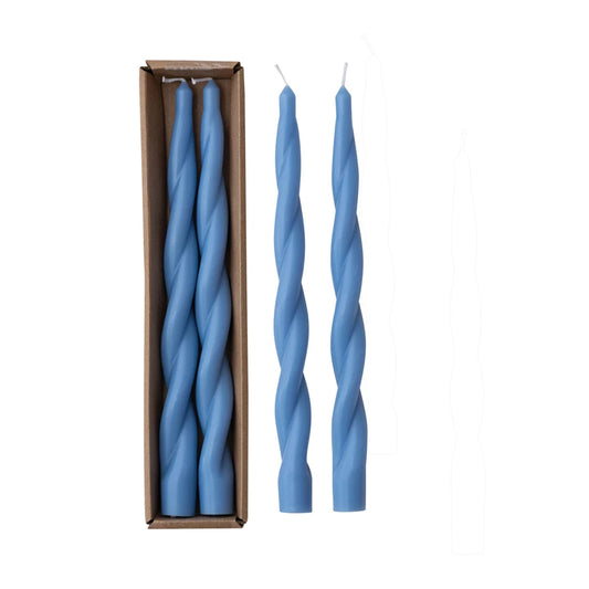 Blue Twisted Taper Candle Set Of 2
