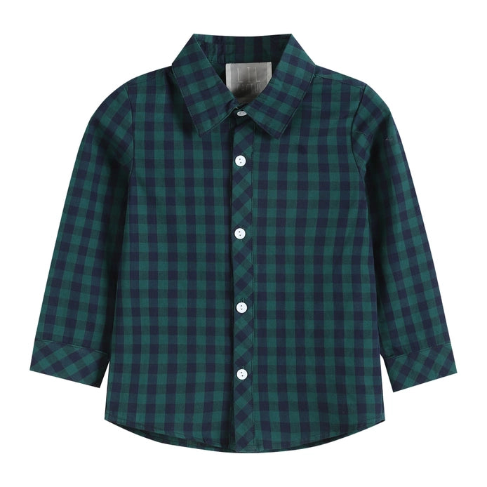 Blue and Green Tartan Boy Dress Shirt