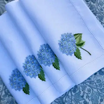 Blue Hydrangea Embroidered Napkin