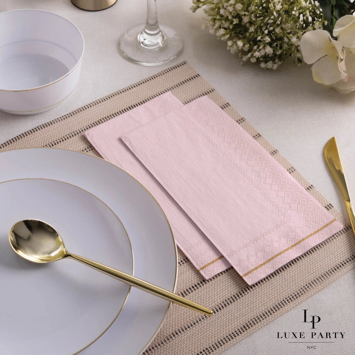 Blush with Gold Stripe Guest Paper Napkins