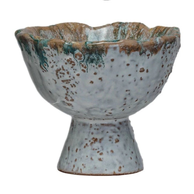 Reactive Glaze Stoneware Footed Bowl