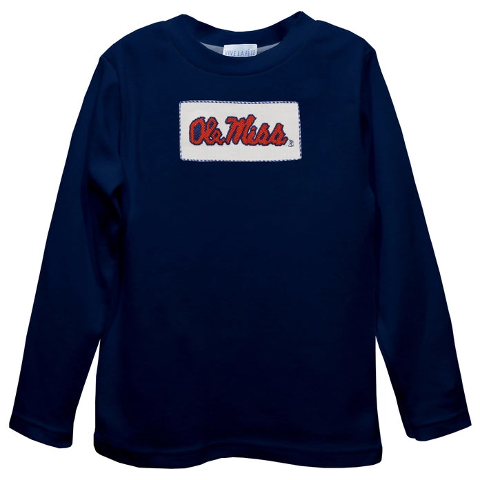 Ole Miss Rebels Smocked Navy Knit Boys Long Sleeve T-Shirt