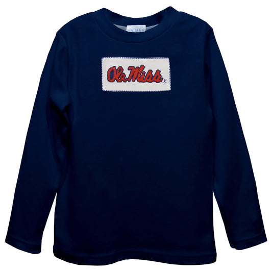 Ole Miss Rebels Smocked Navy Knit Boys Long Sleeve T-Shirt