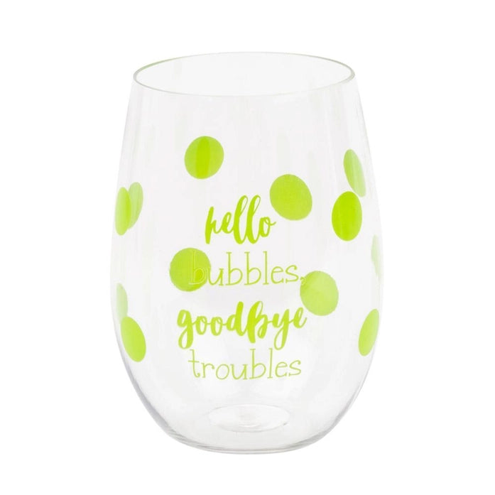 "Hello Bubbles Goodbye Troubles" Acrylic Wine Glass Set