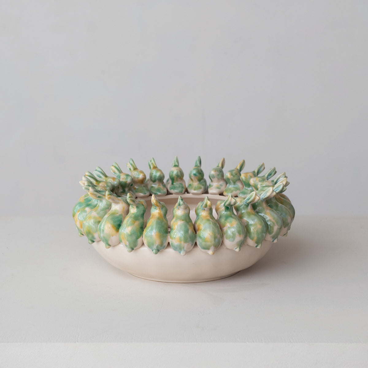 Reactive Glaze Stoneware Rabbit Bowl