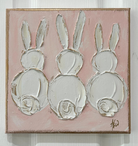 8x8 Hand Painted Bunny Trio Canvas