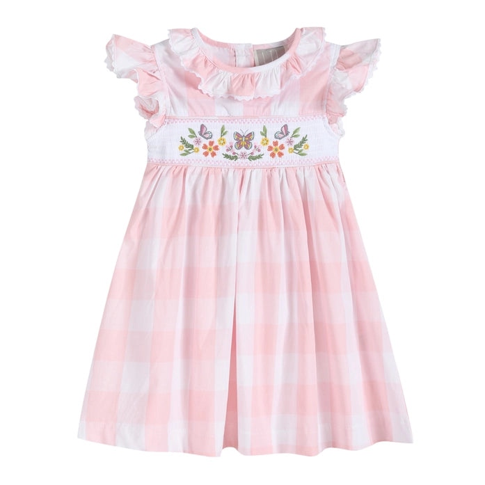 Large Pink Check Butterfly Garden Smocked Dress