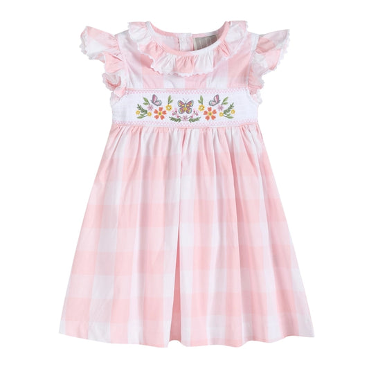 Large Pink Check Butterfly Garden Smocked Dress