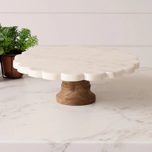 Scalloped Marble Cake Stand