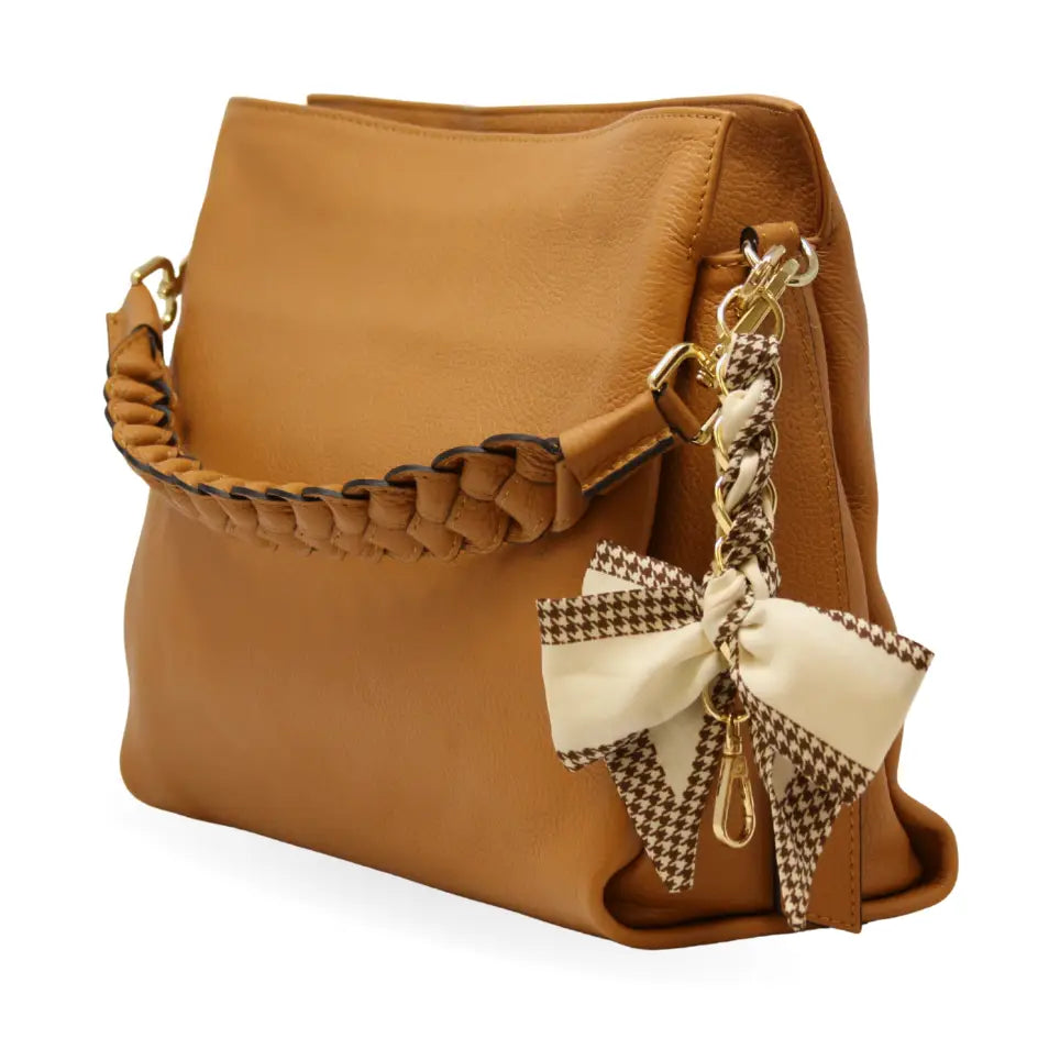 Camel Braided Leather Handbag
