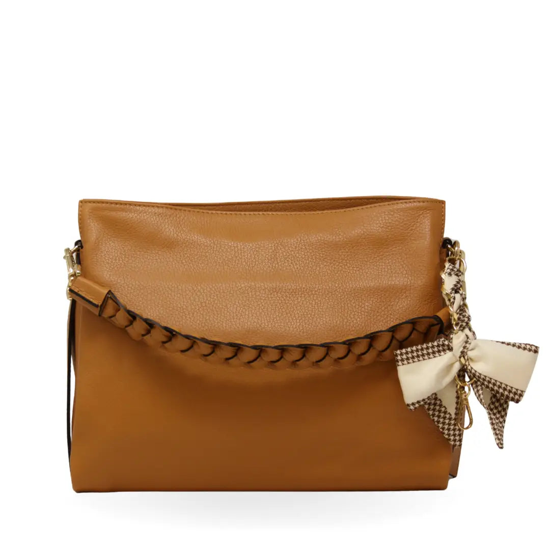 Camel Braided Leather Handbag