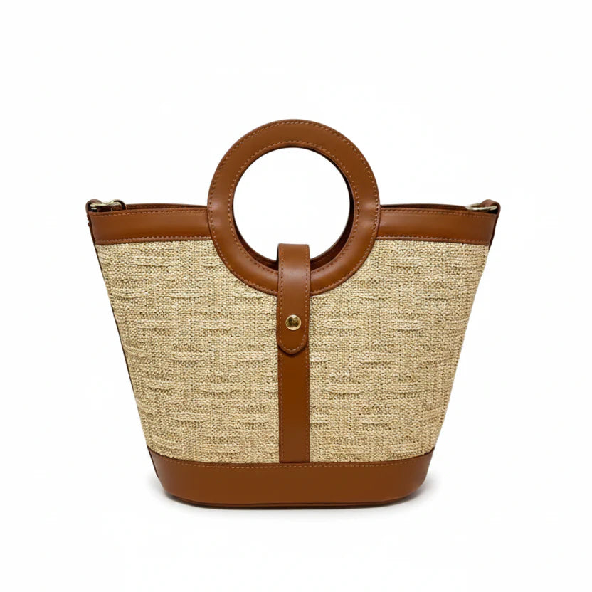 Leather & Raffia Tote Bag