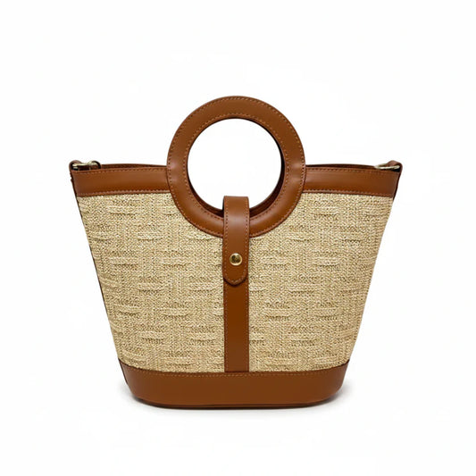 Leather & Raffia Tote Bag