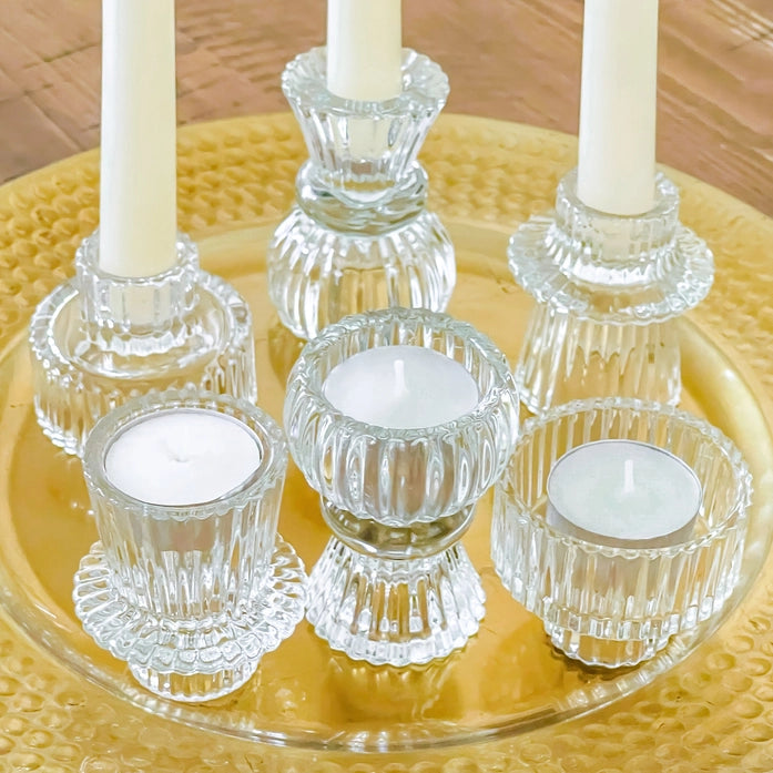 Vintage Ribbed Glass Candlestick Holders