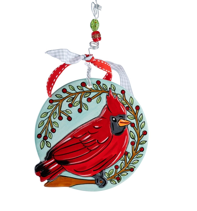 Cardinal Wreath Flat Christmas Ornament