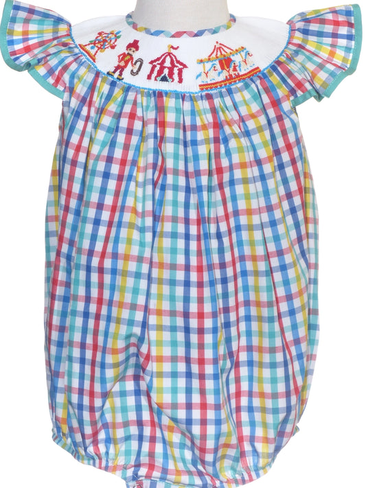 Carnival Smocked Multi-Color Check Angel Wing Bubble