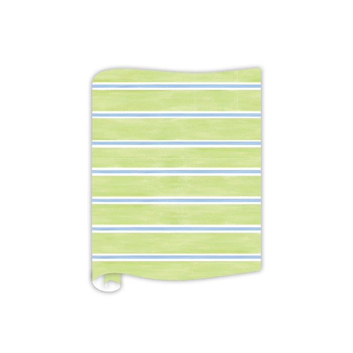 Handpainted Celadon and French Blue Stripe Paper Table Runner
