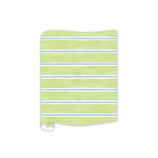 Handpainted Celadon and French Blue Stripe Paper Table Runner