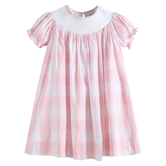 Pink Check Smocked Bishop Dress